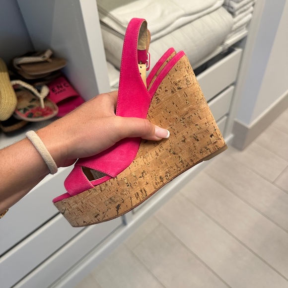 Christian Louboutin Fuchsia Wedge Heels - Picture 6 of 9